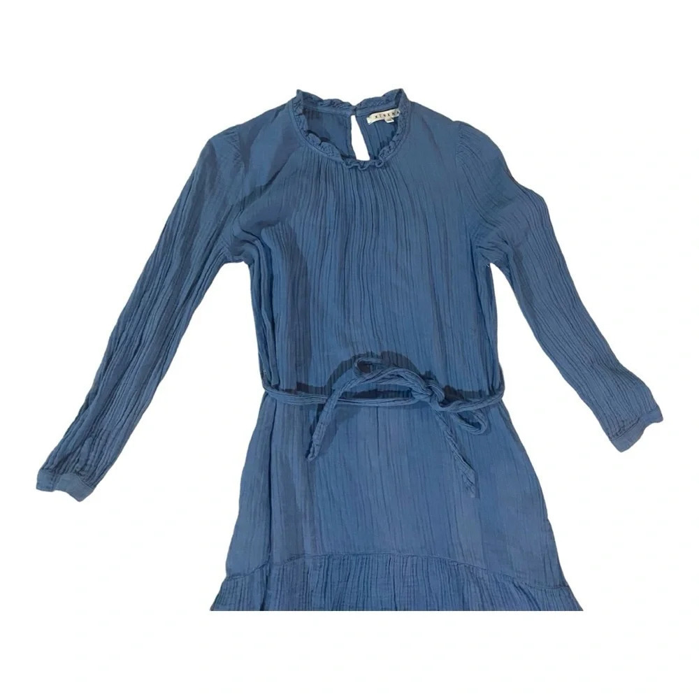 Xirena Chelsea Faith Tiered Gauze 100% Cotton Maxi Dress Belted Cornsilk Blue XS - Picture 4 of 6